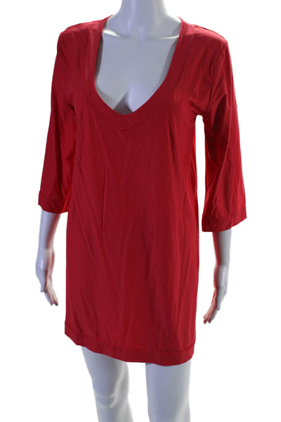 Pain & Sucre Womens Long Sleeves Knee Length V Neck Shirt Dress Red Size Small