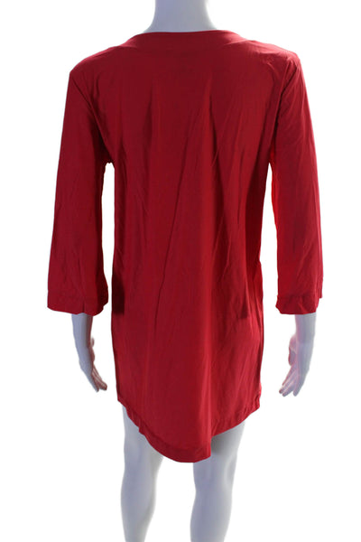 Pain & Sucre Womens Long Sleeves Knee Length V Neck Shirt Dress Red Size Small