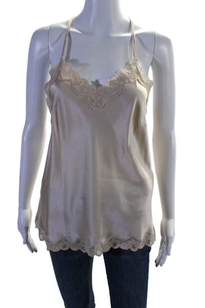 Max & Moi Womens Silk Lace Trim Sleeveless V Neck Tank Top Beige Size EUR 38