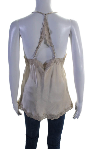 Max & Moi Womens Silk Lace Trim Sleeveless V Neck Tank Top Beige Size EUR 38