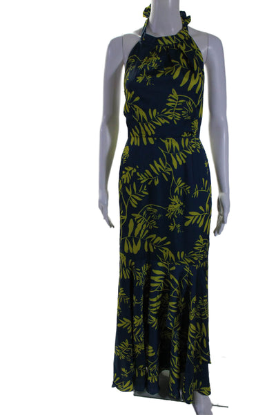 S. Simon Womens Plant Print Low Back Sleeveless Maxi Halter Dress Blue Size CH