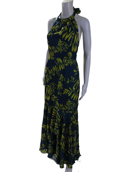 S. Simon Womens Plant Print Low Back Sleeveless Maxi Halter Dress Blue Size CH