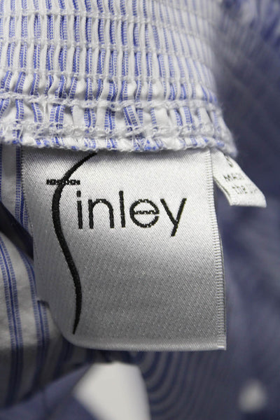 Finley Womens Short Sleeve Ruffled V Neck Striped Top White Blue Size Small