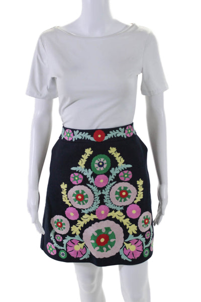 Boden Womens Cotton Floral Embroidered A Line Skirt Navy Size 8