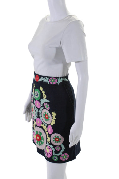 Boden Womens Cotton Floral Embroidered A Line Skirt Navy Size 8