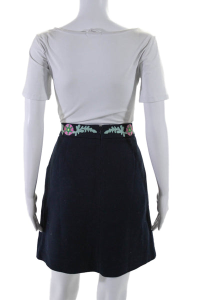 Boden Womens Cotton Floral Embroidered A Line Skirt Navy Size 8