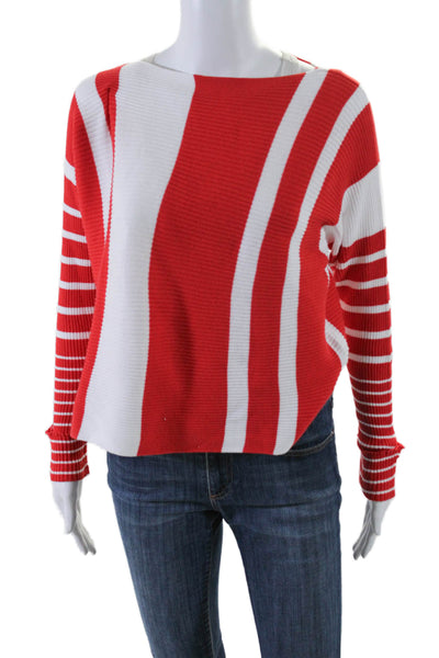 Renuar Womens Rouge Combo Striped Ribbed Knit Pullover Sweater Red White Size S