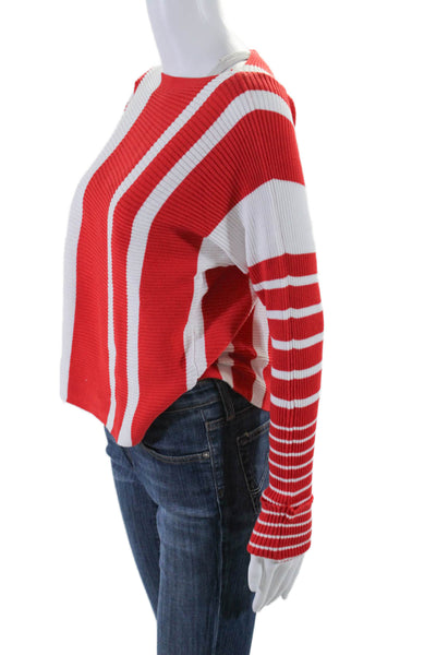 Renuar Womens Rouge Combo Striped Ribbed Knit Pullover Sweater Red White Size S