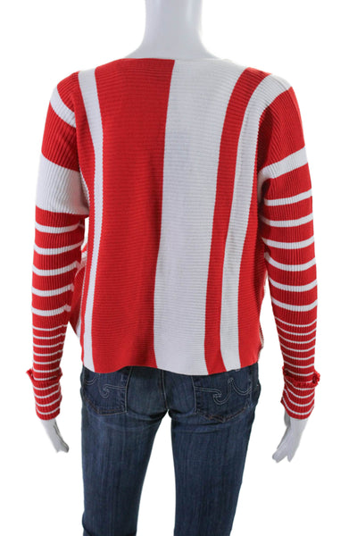 Renuar Womens Rouge Combo Striped Ribbed Knit Pullover Sweater Red White Size S