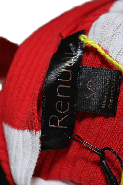 Renuar Womens Rouge Combo Striped Ribbed Knit Pullover Sweater Red White Size S