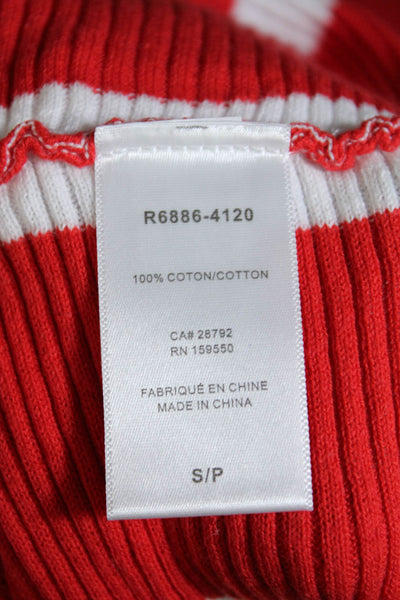 Renuar Womens Rouge Combo Striped Ribbed Knit Pullover Sweater Red White Size S