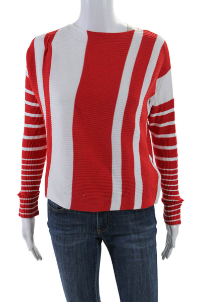 Renuar Womens Rouge Combo Striped Ribbed Knit Pullover Sweater Red White Size L