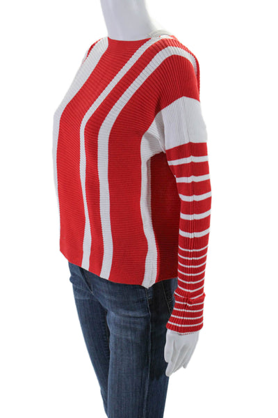 Renuar Womens Rouge Combo Striped Ribbed Knit Pullover Sweater Red White Size L