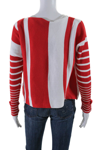 Renuar Womens Rouge Combo Striped Ribbed Knit Pullover Sweater Red White Size L