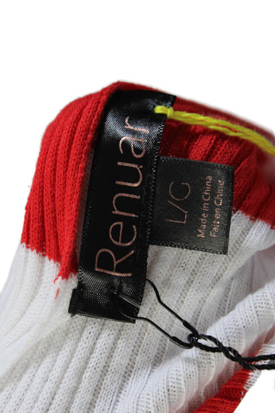 Renuar Womens Rouge Combo Striped Ribbed Knit Pullover Sweater Red White Size L