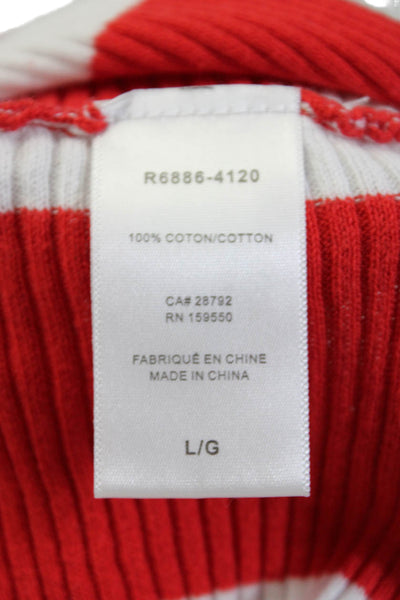 Renuar Womens Rouge Combo Striped Ribbed Knit Pullover Sweater Red White Size L