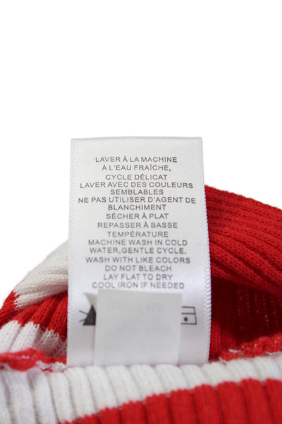 Renuar Womens Rouge Combo Striped Ribbed Knit Pullover Sweater Red White Size L