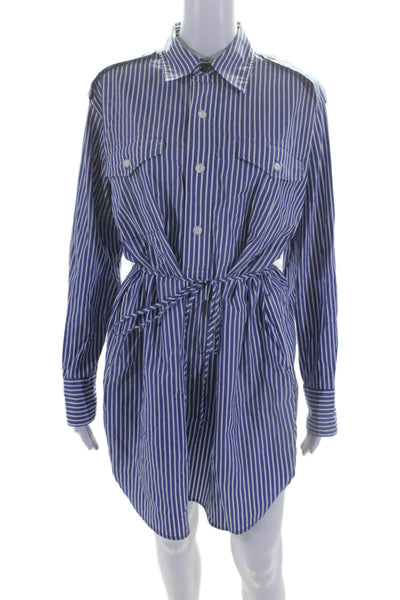 Rag & Bone Womens Cotton Striped Long Sleeve Button Up Shirt Dress Blue Size S