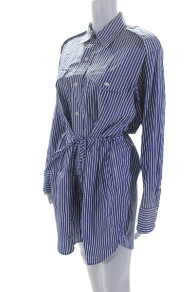 Rag & Bone Womens Cotton Striped Long Sleeve Button Up Shirt Dress Blue Size S