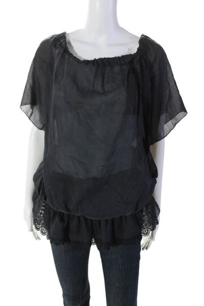 RED Valentino Womens Cotton Short Sleeve Ruffle Tier Lace Top Black Size EUR 44