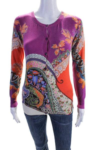 Etro Milano Womens Silk Long Sleeve Paisley Button Down Cardigan Multi Size 38