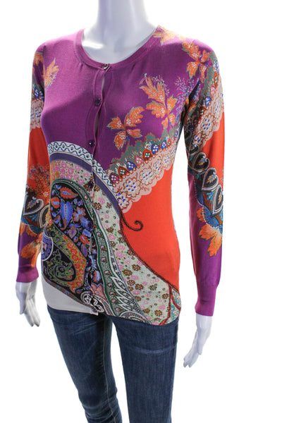 Etro Milano Womens Silk Long Sleeve Paisley Button Down Cardigan Multi Size 38