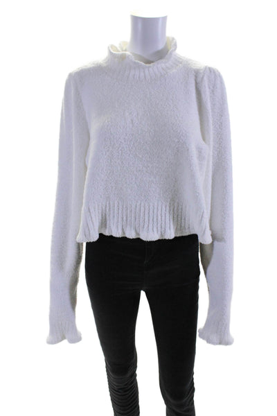 525 Womens Long Sleeve Mock Neck Fuzzy Knit Sweater White Size Large