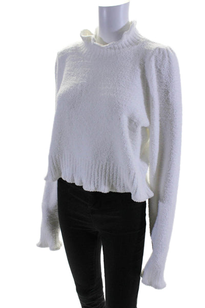 525 Womens Long Sleeve Mock Neck Fuzzy Knit Sweater White Size Large