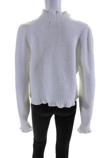 525 Womens Long Sleeve Mock Neck Fuzzy Knit Sweater White Size Large