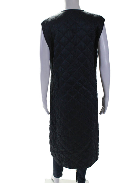 Burning Torch Womens Quilted Round Neck Button Up Longline Vest Navy Size XS