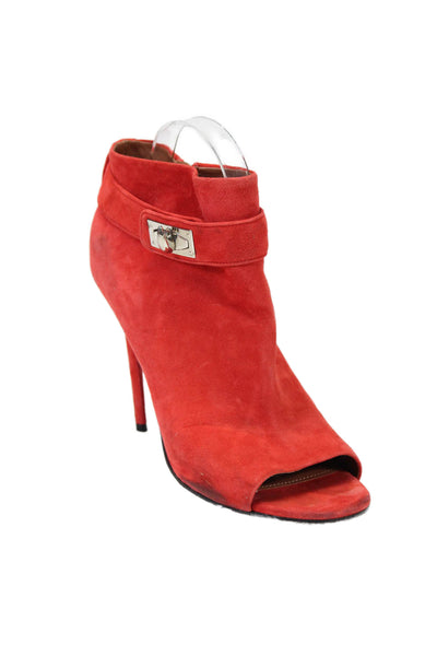 Givenchy Womens Bright Red Suede Ankle Strap Open Toe Bootie Shoes Size 9