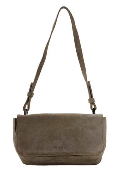 Prada Womens Beige Suede Flap Small 90s Shoulder Bag Handbag