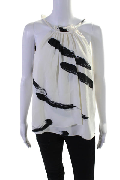 Joie Womens Sleeveless Crew Neck Brush Stroke Blouse Top White Black Size Medium