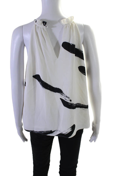 Joie Womens Sleeveless Crew Neck Brush Stroke Blouse Top White Black Size Medium