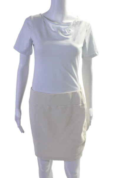 Michael Stars Womens Elastic Waistband Ribbed Mini Pencil Skirt White Medium