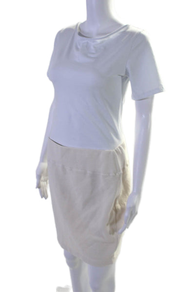 Michael Stars Womens Elastic Waistband Ribbed Mini Pencil Skirt White Medium