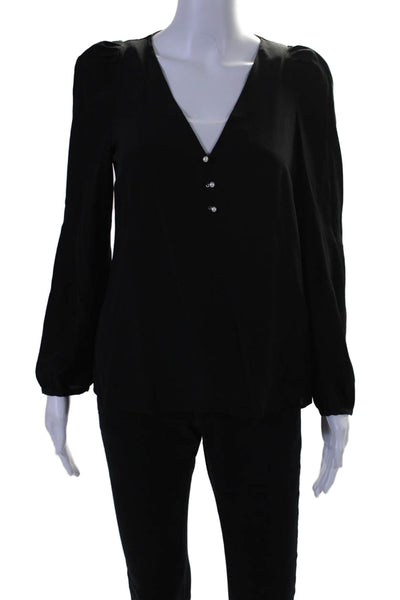 Claudie Pierlot Womens Long Sleeve V Neck Boxy Silk Top Black Size FR 36