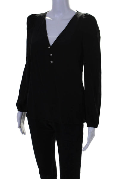 Claudie Pierlot Womens Long Sleeve V Neck Boxy Silk Top Black Size FR 36