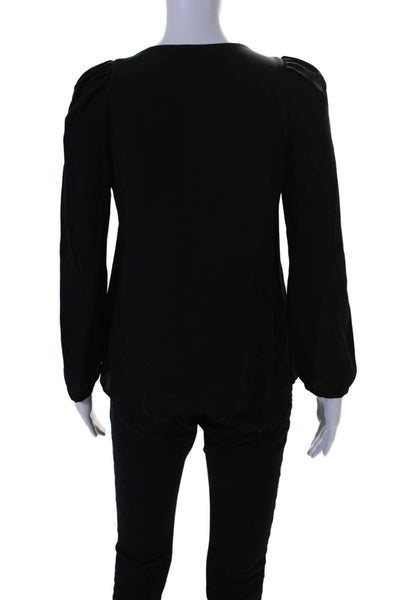 Claudie Pierlot Womens Long Sleeve V Neck Boxy Silk Top Black Size FR 36