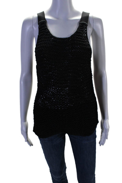 Helmut Lang Womens Chunky Knitted Sleeveless Scoop Neck Top Black Size S