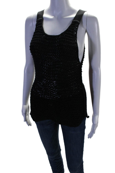 Helmut Lang Womens Chunky Knitted Sleeveless Scoop Neck Top Black Size S