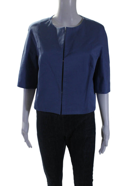 Weekend Max Mara Womens Cotton Round Neck Short Sleeve Jacket Blue Size 10