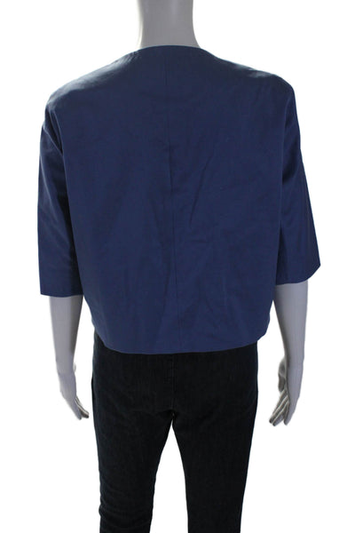 Weekend Max Mara Womens Cotton Round Neck Short Sleeve Jacket Blue Size 10