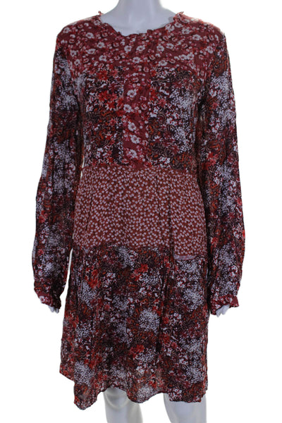 Maeve Anthropologie Women Long Sleeve Floral Tiered Dress Red Size L