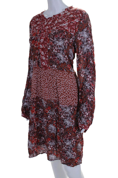 Maeve Anthropologie Women Long Sleeve Floral Tiered Dress Red Size L