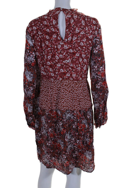 Maeve Anthropologie Women Long Sleeve Floral Tiered Dress Red Size L