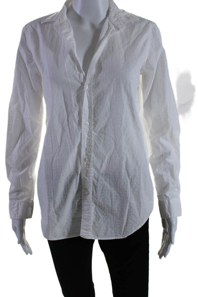 Frank & Eileen Womens Cotton Frank Textured Striped Print Button-Up White Size S