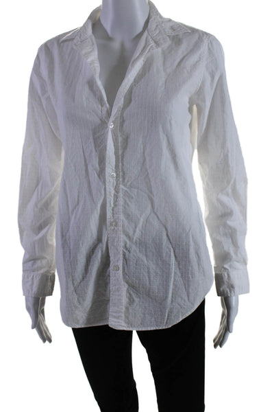 Frank & Eileen Womens Cotton Frank Textured Striped Print Button-Up White Size S