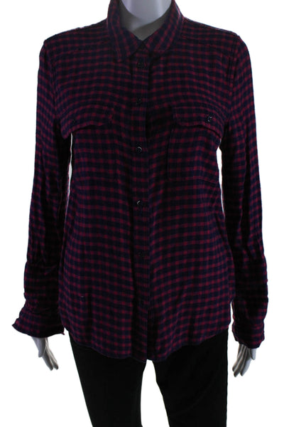 Paige Womens Cotton Collar Long Sleeve Plaid Button Up Shirt Red Size S