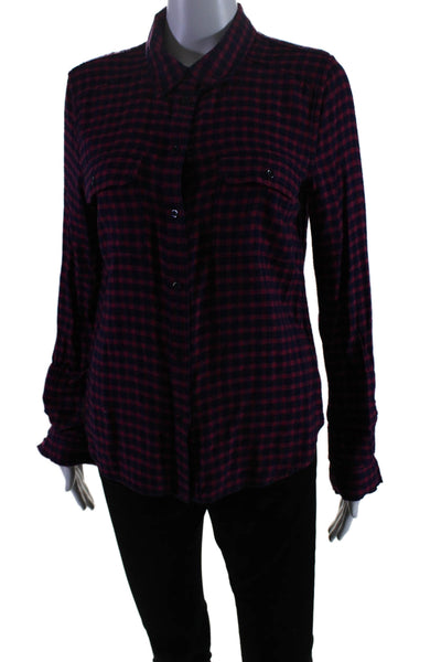 Paige Womens Cotton Collar Long Sleeve Plaid Button Up Shirt Red Size S